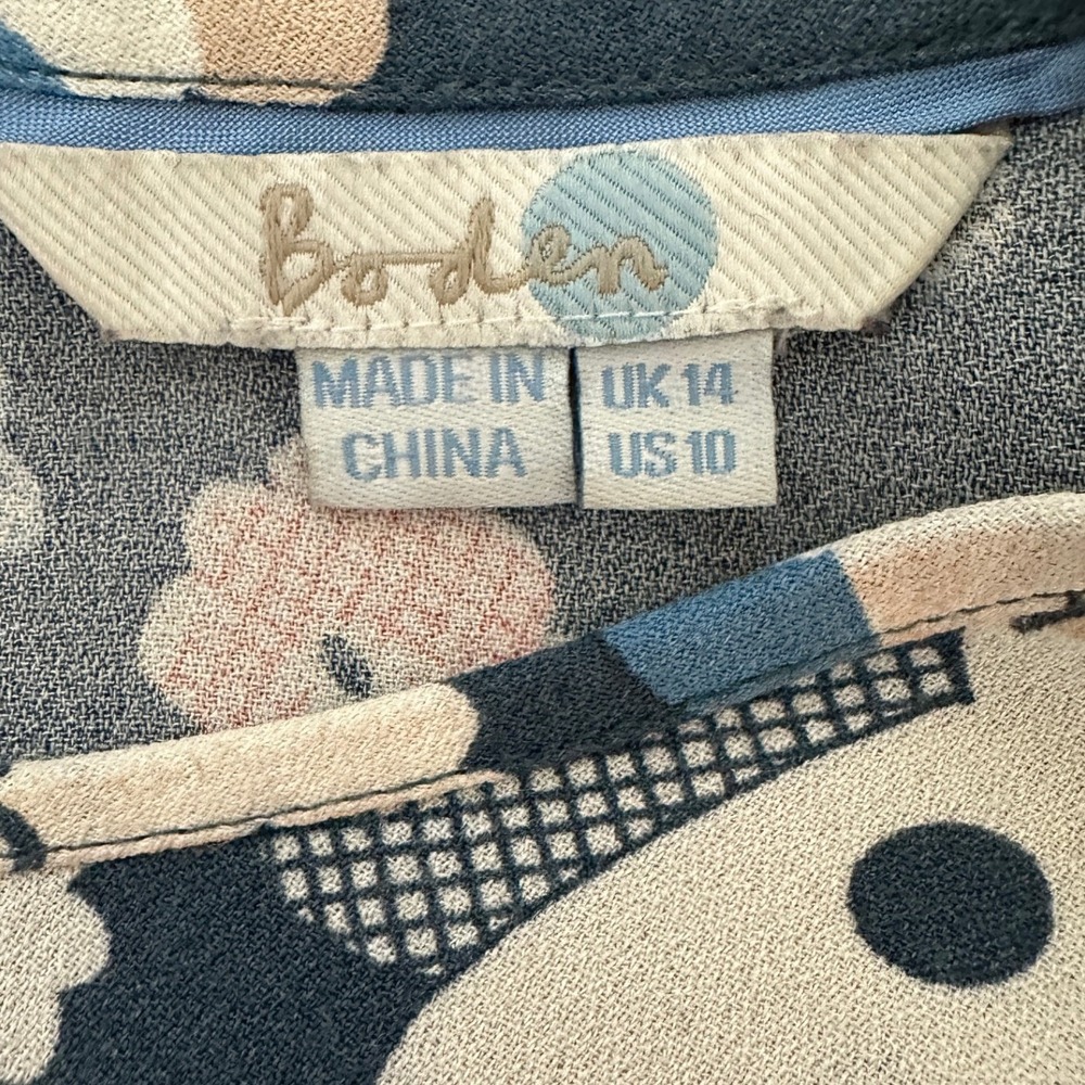 Boden Floral Blouse Womens Blue Retro Floral Print Keyhole Back Cottagecore  10 - Picture 4 of 6